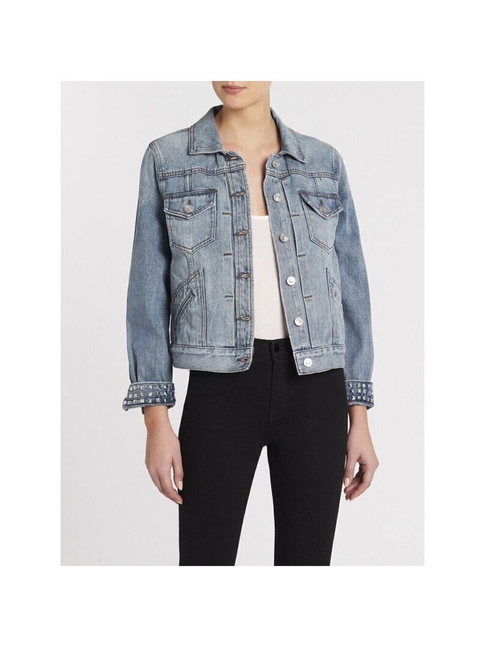 Current/Elliott The Turnt Boulder Studded Denim Jacket Size US 4